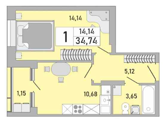 1-комн. квартира, 38 м2, 18/25 эт. Уфа