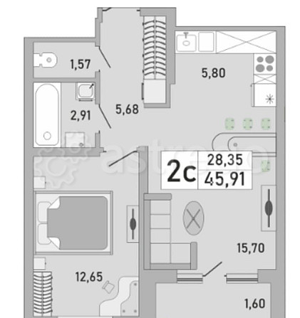 2-комн. квартира, 45.83 м2, 11/24 эт. Уфа - изображение 6