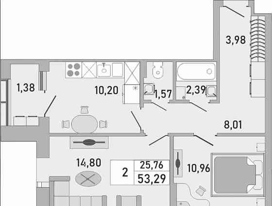 2-комн. квартира, 53 м2, 14/24 эт. Уфа