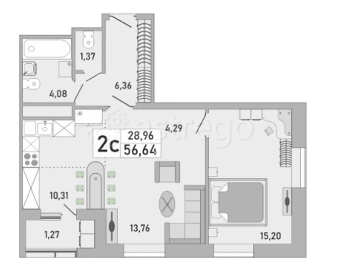 2-комн. квартира, 56 м2, 13/25 эт. Уфа - изображение 2