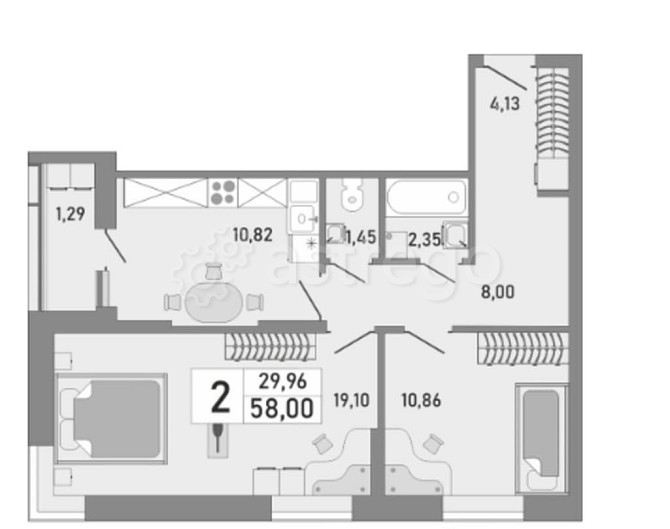 2-комн. квартира, 58.63 м2, 16/25 эт. Уфа - изображение 2