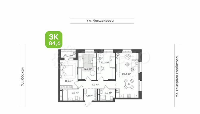 3-комн. квартира, 84.6 м2, 13/22 эт. Уфа - изображение 1