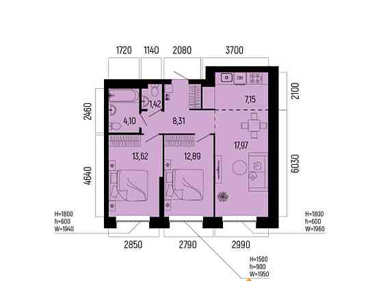3-комн. квартира, 65.46 м2, 15/25 эт. Уфа