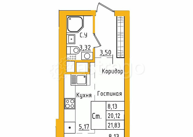 Студия, 21.82 м2, 25/27 эт. Уфа - изображение 1