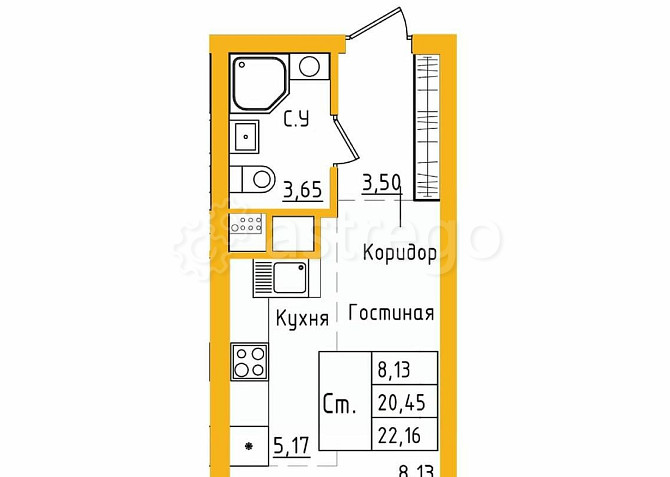 1-комн. квартира, 22.15 м2, 26/27 эт. Уфа - изображение 1