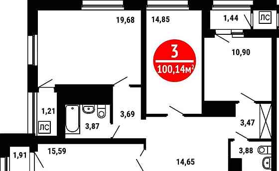 3-комн. квартира, 100.4 м2, 25/25 эт. Уфа